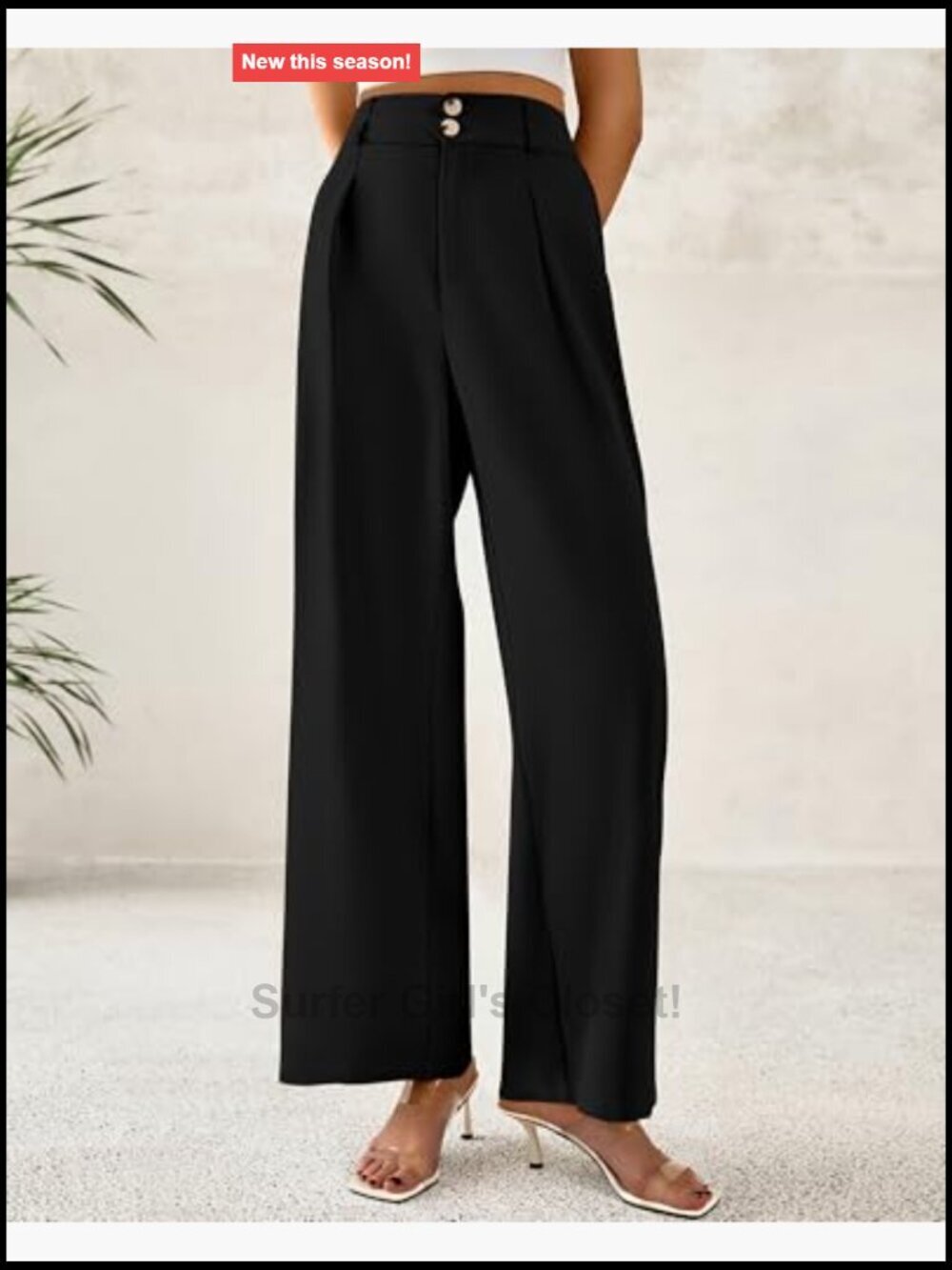 Wide Leg Dress Pants High Waisted Button Pleated Business Casual Trousers - Picture 5 of 7